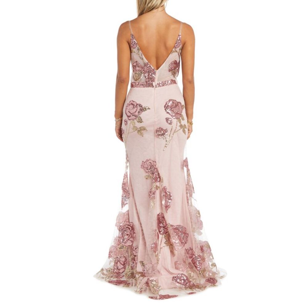 MORGAN & CO Womens Pink Mesh Lined Plunging Spaghetti Strap Gown Dress Juniors 5 - Picture 2 of 2